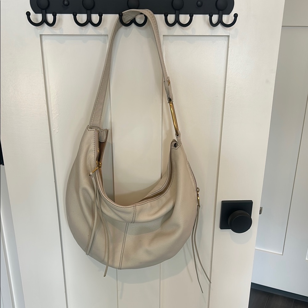 Cream Leather Hobo Bag with Crescent Silhouette